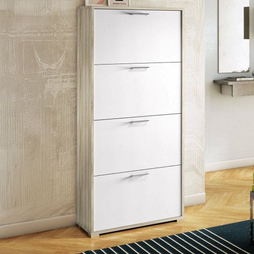 Scarpiera 4 ante bianca e rovere 67x147h cm in legno - Adeindein