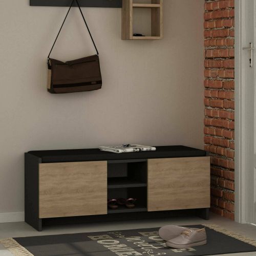 Scarpiera Algedi, Porta scarpe salvaspazio , Armadio da ingresso multiuso, Mobile per calzature, 110x37h43 cm, Antracite e Rovere