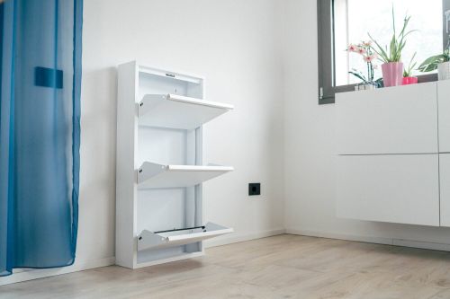 Scarpiera Alginet, Portascarpe salvaspazio, Scarpiera da ingresso, Mobile porta scarpe a 3 ante in metallo, 50x15h103 cm, Bianco
