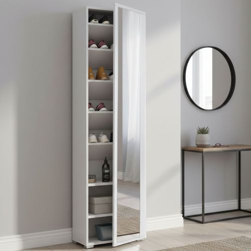 Scarpiera alta bianca 50x182h cm anta a specchio - Asiago