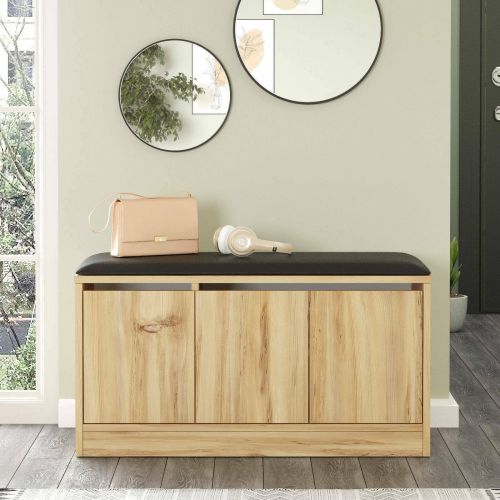 Scarpiera Altais, Mobile portascarpe, Armadio da ingresso multiuso, Mobiletto per calzature, 90x36 h46 cm, Quercia