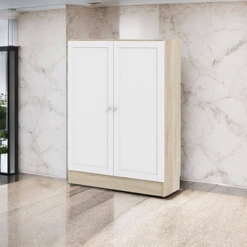 Scarpiera Ambre, Porta scarpe salvaspazio, Scarpiera da ingresso, Armadio scarpiera con anta, 79x28 h107 cm, Quercia e Bianco