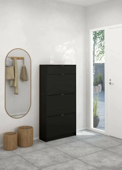Scarpiera Apolline, Mobile portascarpe, Armadio da ingresso multiuso, Mobiletto per calzature, 24x70 h140 cm, Nero