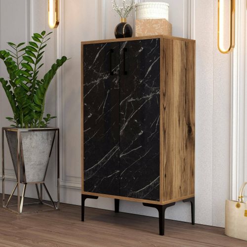 Scarpiera Apus, Mobile portascarpe, Armadio da ingresso multiuso, Mobiletto per calzature, 60x35 h111 cm, Noce e Nero