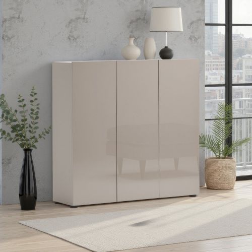 Scarpiera Beige Cashmere 24 Paia 10 Ripiani 120x34x115h cm, 3 Ante Made in Italy - Sotto