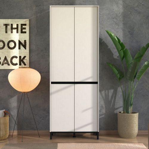 Scarpiera Beige Nero 9 Ripiani 4 Ante 80x40x205.5h cm, Piedini Inclusi - Peligni