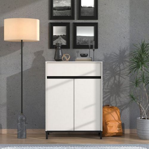 Scarpiera Beige Nero un Cassetto 4 Ripiani 80x40x109.5h cm, 2 Ante - Ilarione