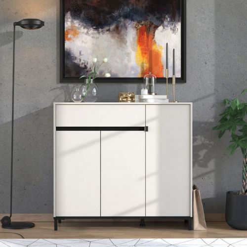 Scarpiera Beige Nero un Cassetto 6 Ripiani 118.5x40x109.5h cm, 3 Ante - Orotelli