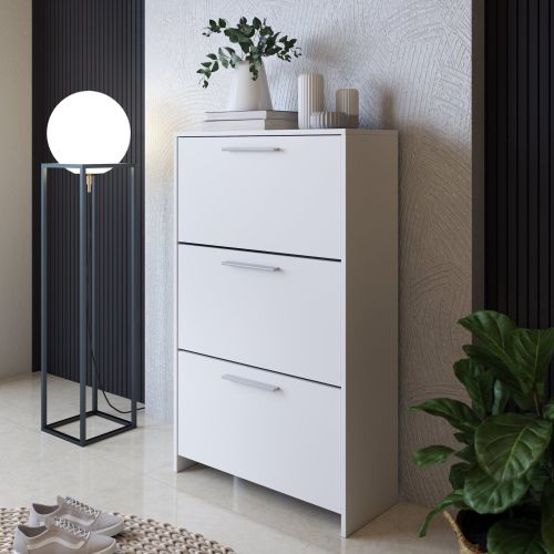 Scarpiera Bianco 3 Ripiani 6 Vani 69x28x115h cm, 3 Ante - Seggiano