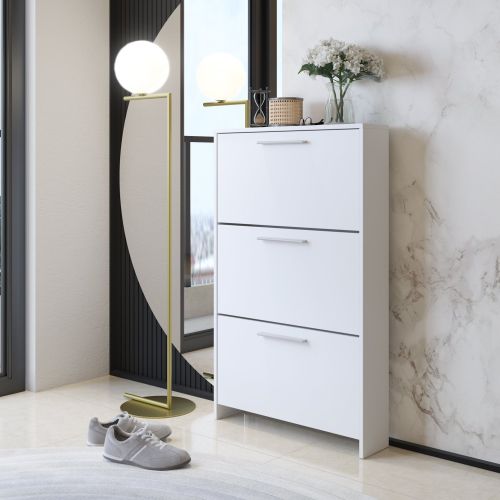 Scarpiera Bianco 3 Vani 3 Ante 69x17x115h cm, Chiusura a Ribalta - Ossi