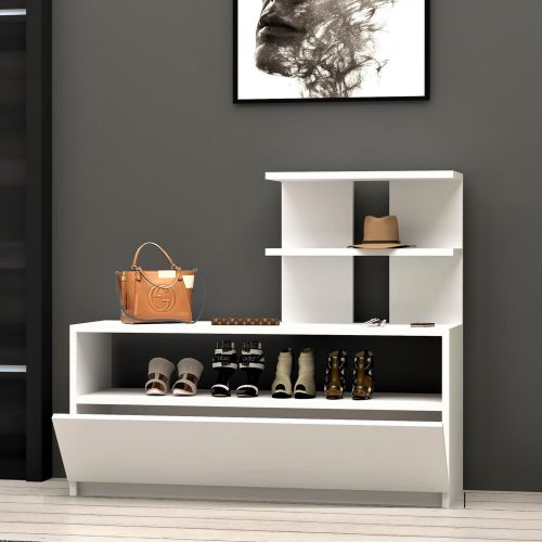 Scarpiera Bianco 4 Ripiani 12 Paia 100x30x85h cm, Un'anta - Sinni