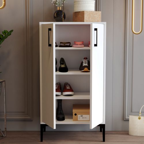 Scarpiera Bianco 4 Ripiani 8 Paia 60x35x111h cm, 2 Ante - Cavalieri