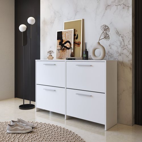Scarpiera Bianco 4 Ripiani 8 Vani 120x28x79h cm, 4 Ante - Moruzzo