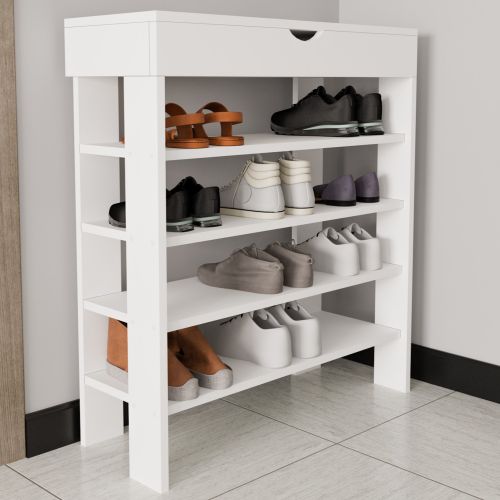Scarpiera Bianco 5 Ripiani 12 Paia 80x30x90h cm, Un'anta - Monastero