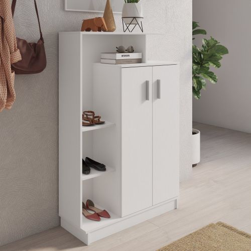 Scarpiera Bianco 5 Ripiani 7 Vani 90x35x140h cm, 2 Ante - Ruot