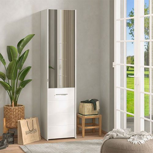 Scarpiera Bianco 8 Ripiani 2 Ante 46.5x37.5x199h cm, con Specchio - Scido