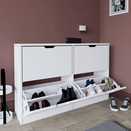 Scarpiera Bianco 8 Ripiani 24 Paia 121x30x79h cm, 4 Ante - Greccio