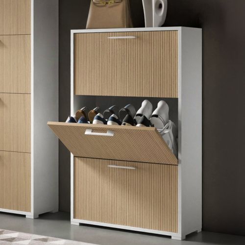 Scarpiera Bianco Beige un Ripiano 18 Paia 67x28x112h cm, 3 Vani - Entellina