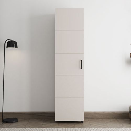 Scarpiera Bianco Crema 10 Ripiani Un'anta 46x33x185h cm, Ante con Doppia Capienza, Apertura con Ruote - Visby