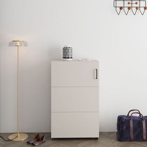 Scarpiera Bianco Crema 6 Ripiani Un'anta 68x33x113h cm, Ante con Doppia Capienza, Apertura con Ruote - Porvoo