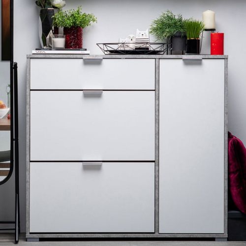 Scarpiera Bianco Grigio Cemento un Cassetto 12 Paia 102x33x94.5h cm, 2 Ripiani - Fabriano