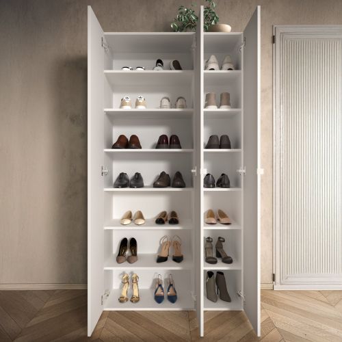 Scarpiera Bianco Lucido 12 Ripiani 28 Paia 95x35x186h cm, 14 Vani - Pertiche