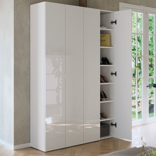Scarpiera Bianco Lucido 12 Ripiani 42 Paia 126x35x186h cm, 14 Vani - Spessa