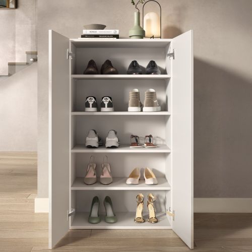 Scarpiera Bianco Lucido 4 Ripiani 15 Paia 63x35x116h cm, 5 Vani - Rodengo