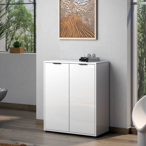 Scarpiera Bianco Lucido 5 Ripiani 20 Paia 72.5x36x86h cm, 6 Vani - Angitola