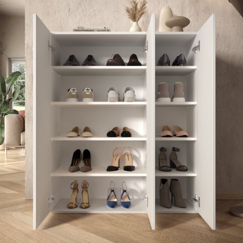Scarpiera Bianco Lucido 8 Ripiani 25 Paia 95x35x116h cm, 10 Vani - Lauro