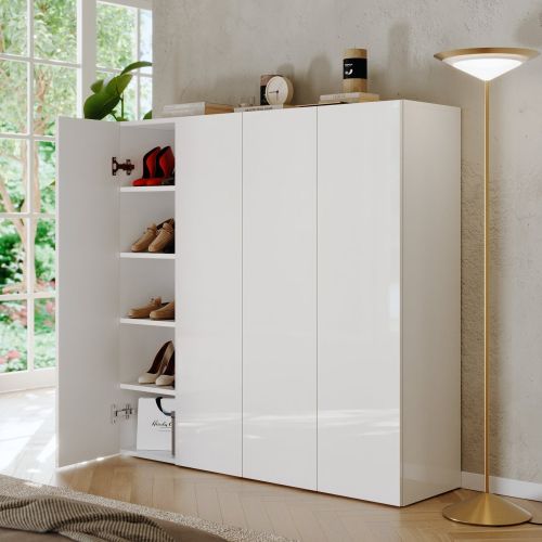 Scarpiera Bianco Lucido 8 Ripiani 30 Paia 126x35x116h cm, 10 Vani - Cono