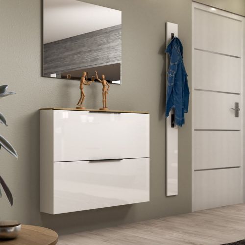 Scarpiera Bianco Lucido Cassetti Ripiani 100x19x80h cm, 10 Paia - Faloppio