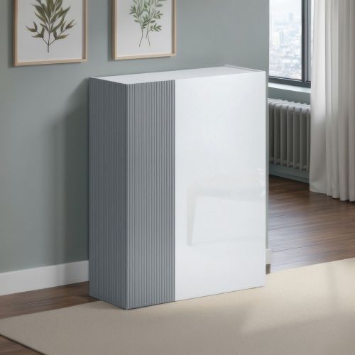 Scarpiera Bianco Lucido Grigio 5 Ripiani 20 Paia 87x34x115h cm, 6 Vani - Caresana
