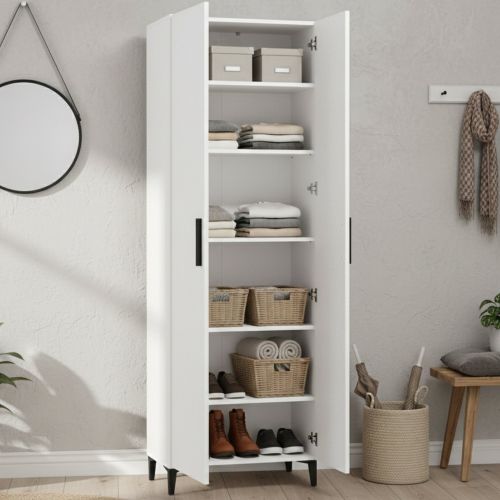 Scarpiera Bianco Nero 5 Ripiani 2 Ante 67.5x35x195h cm, kit Fissaggio a Muro Incluso - Ciminna