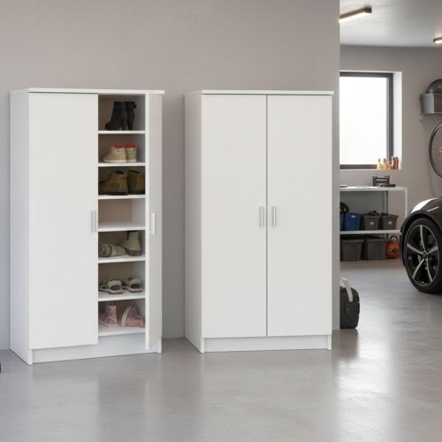 Scarpiera Bianco Opaco Modulabile 12 Ripiani 55x35x108h cm, 4 Ante - Abram