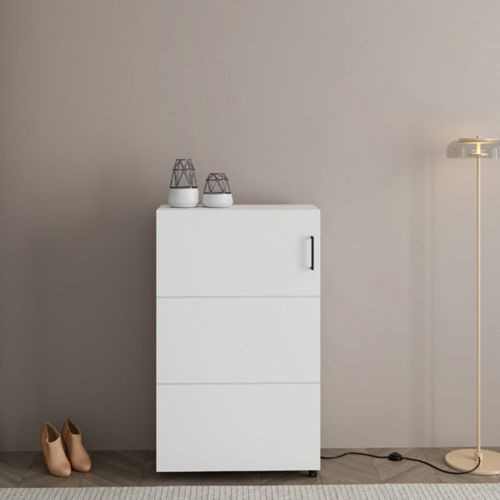 Scarpiera Bianco Opaco Nero 6 Ripiani Un'anta 68x33x113h cm, Ante con Doppia Capienza, Apertura con Ruote - Porvoo