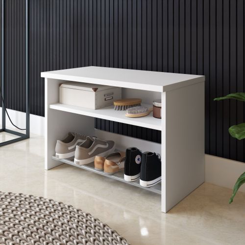 Scarpiera Bianco un Ripiano 2 Vani 65x35x45h cm, Installazione a Terra - Monguzzo