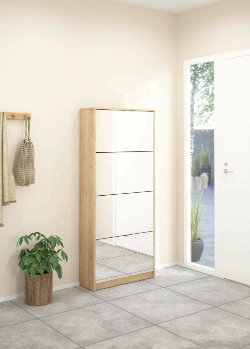 Scarpiera Bliss, Mobile portascarpe, Armadio da ingresso multiuso, Mobiletto per calzature, 24x70 h162 cm, Rovere