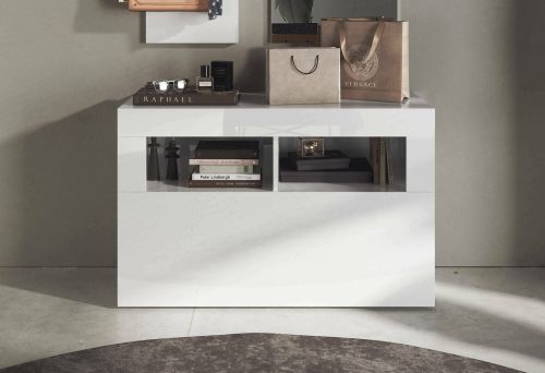 Scarpiera Bolsena, Mobile portascarpe, Armadio da ingresso multiuso, Mobiletto per calzature, Made in Italy, 91x35 h57 cm, Bianco lucido