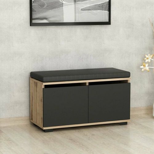 Scarpiera Brachium, Mobile portascarpe, Armadio da ingresso multiuso, Mobiletto per calzature, 80x35 h42 cm, Noce e Nero