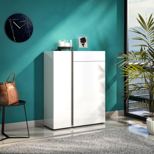Scarpiera Cairo, Mobile portascarpe, Armadio da ingresso multiuso, Mobiletto per calzature, Made in Italy, 91x33h115 cm, Bianco lucido e Antracite