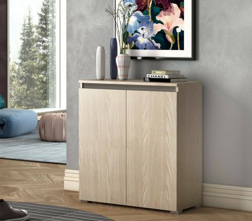 Scarpiera Calla, Mobile multiuso, Porta scarpe salvaspazio a 2 ante, Armadio portaoggetti con scaffali, 100% Made in Italy, 80x37h102 cm, Olmo
