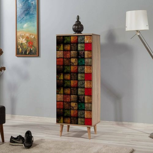 Scarpiera Cebalrai, Porta scarpe salvaspazio , Armadio da ingresso multiuso, Mobile per calzature, 50x38h135 cm, Quercia e Multicolore