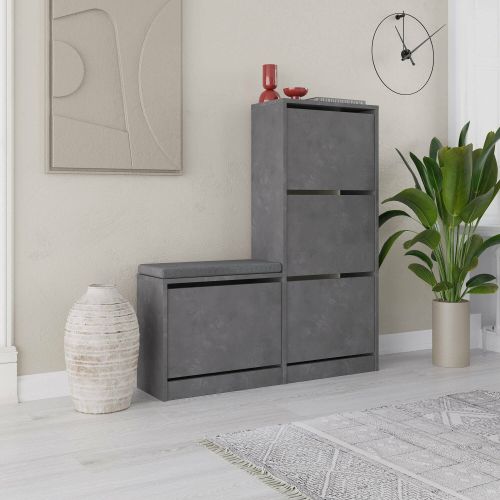 Scarpiera Chiron, Mobile portascarpe, Armadio da ingresso multiuso, Mobiletto per calzature, 105x26 h119 cm, Grigio