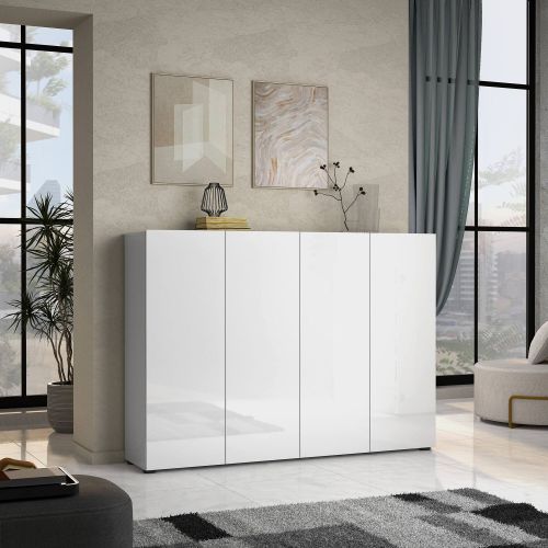 Scarpiera da ingresso 4 ante bianca lucida 160x115h cm - Abdul