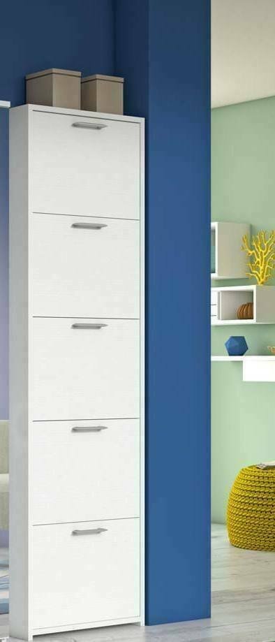 Scarpiera Dafne, Mobile multiuso da ingresso a 5 ante, Armadio moderno portascarpe a ripiani, 100% Made in Italy, 50x18h178 cm, Bianco