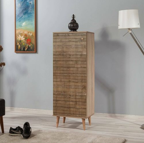 Scarpiera Deimos, Mobile portascarpe, Armadio da ingresso multiuso, Mobiletto per calzature, 50x38 h135 cm, Quercia