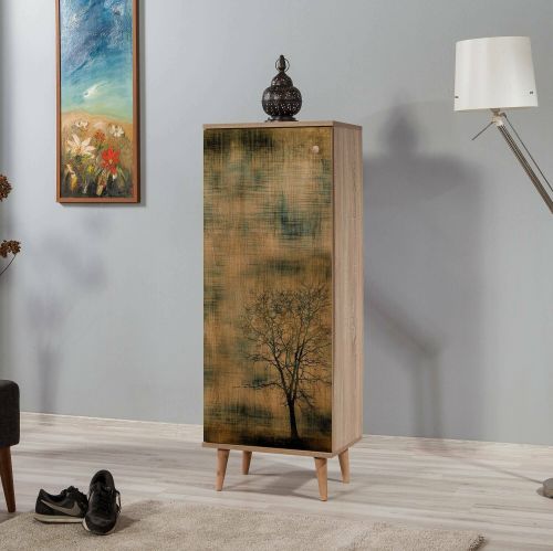 Scarpiera Deimos, Mobile portascarpe, Armadio da ingresso multiuso, Mobiletto per calzature, 50x38 h135 cm, Quercia e Giallo