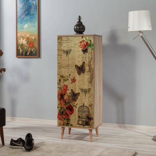 Scarpiera Deimos, Mobile portascarpe, Armadio da ingresso multiuso, Mobiletto per calzature, 50x38 h135 cm, Quercia e Multicolore