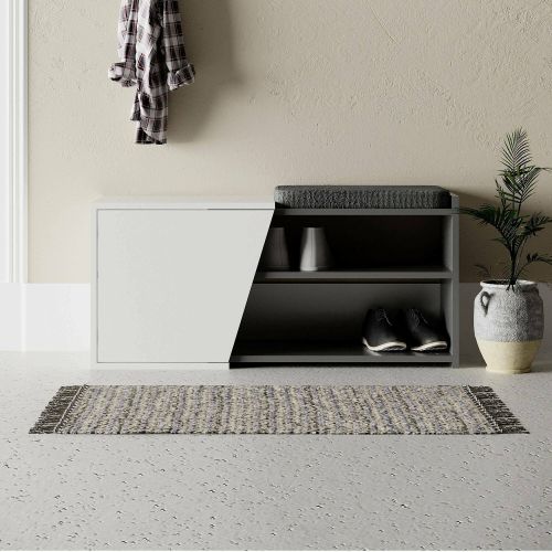 Scarpiera Dione, Mobile portascarpe, Armadio da ingresso multiuso, Mobiletto per calzature, 105x38 h47 cm, Antracite e Bianco